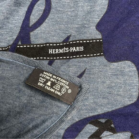 Hermes Madame and Monsieur Navy Blue Cotton Oversized Scarf - Picture 4 of 9